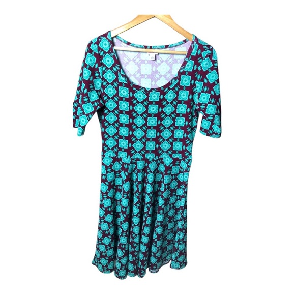 LuLaRoe Teal and Burgundy Geometric Midi Dress - Picture 14 of 14